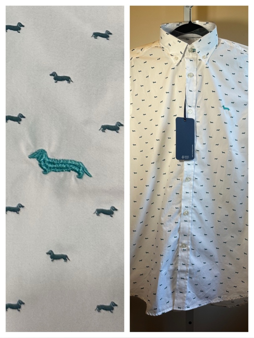 Harmont & Blaine All-Over Micro Dachshunds Shirt White Navy M NWT